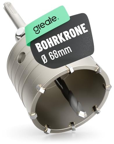 greate Bohrkrone 68mm SDS Plus mit Zentrierbohrer - Dosenbohrer Trockenbau | SDS Plus Bohrkrone Steckdose für Mauerwerk, Beton, Ziegel & Stein - Steckdosenbohrer, Dosensenker, Hohlbohrkrone
