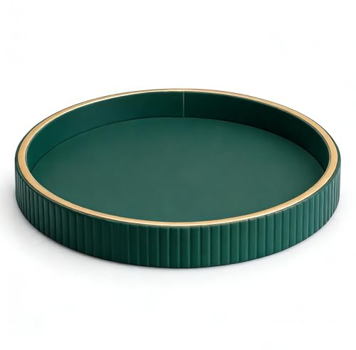 SANZIE Vassoio in pelle da scrivania, vassoio rotondo, verde | Vassoio da portata decorativo da scrivania, organizer per cosmetici, telefono, portafoglio, chiavi, posate, 25,4 x 25,4 cm