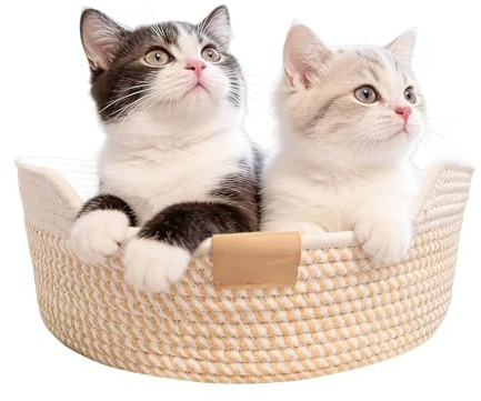 TFLPUO Cat Bed Basket, 47x47x15cm Washable Cat Beds Dog Basket Cotton Woven Kitten Pet Sofa Bed with Cushion for Indoor Cats Puppy All Season Universal