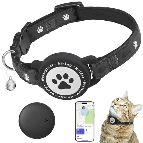 JIARUI Cat Tracker - Real Time GPS Tracker for Cat - Works with Apple Find My (Only iOS) - No Monthly Fee -Reflective Cat GPS Tracking Device (1 Pack)