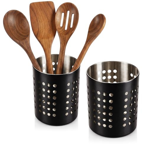 com-four® 2x escurridor de cubiertos de acero inoxidable | soporte para utensilios de cocina de metal - organizador para cucharas - servilletero moderno