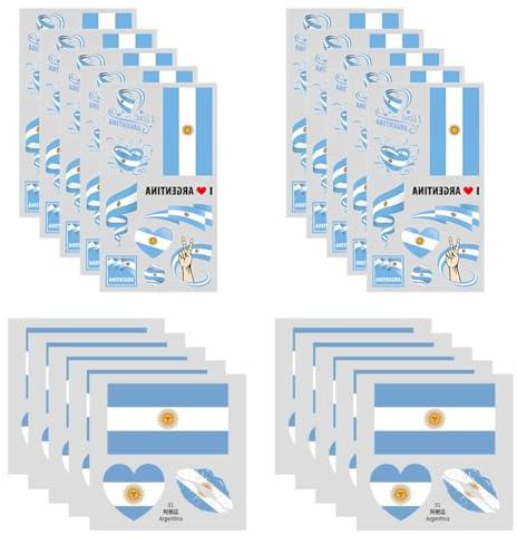 YIPFEN 20 Blatt Temporäre Tattoos Argentinien, Flagge Aufkleber Tattoos wasserfest, 2 verschiedene Designs je 10 Blatt, Argentinien Tattoo Aufkleber für WM 2026 Fanartikel Party Deko