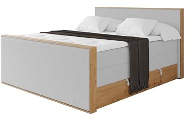ALTDECOR Boxspringbett mit Matratze und Lattenrost, Topper, Fußteil,Polsterbett mit Bettkasten, Bett mit Stauraum H3- und H4- Matratze, Doppelbett, Springboxbett - LOLLI9-Z King Hellgrau 200x200