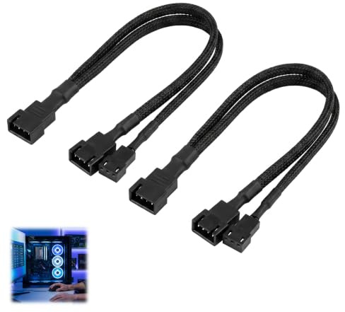2 Stück 4 Pin PWM Kabel 1 auf 2, Lüfter Y-Kabel 27cm, CPU Gehäuselüfter Verteiler PC Fan Splitter Adapter für Motherboard 4-Pin Header, Master Slave PWM Steuerung Synchronisation PC Kühlung Zubehör