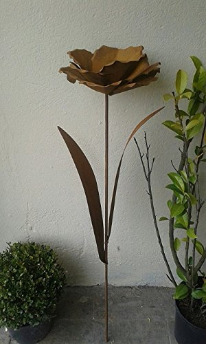 terracotta-toepfe-de Gartenstecker ca. 100 cm aus Metall in Edelrost, Rost Deko für Garten und Wohnung Pusteblume Blüte