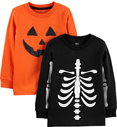 Simple Joys by Carter's Magliette a Maniche Lunghe per Halloween Bambino, Pacco da 2, Scheletri/Stampa Zucche Di Halloween, 5 anni