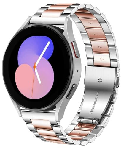 DEALELE Armband Kompatibel mit Samsung Gear Sport/Galaxy 3 41mm / Galaxy Watch 4 / Galaxy Watch 42mm / Active 2, 20mm Edelstahl Metall Ersatz Armbänder für Huawei GT3 42mm / GT2 42mm,Silber/Roségold
