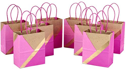 Hallmark 5EGB6395 Small Stiff Handle Gift Bag Bundle (Pink, 8 Pack) Geschenkbeutel, Papier, Rosa, Gold