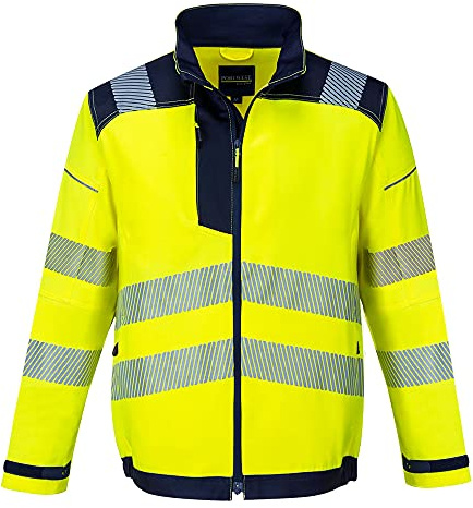 Portwest T500 PW3 Hi-Vis Work Jacket Long Sleeve Waterproof Secure Storage | Yellow/Navy, 2X Large, EN ISO 20471 Class 3, RIS 3279-TOM, UPF 50+, 2 Side Zipper Pockets, Texpel Stain Resistant Finish