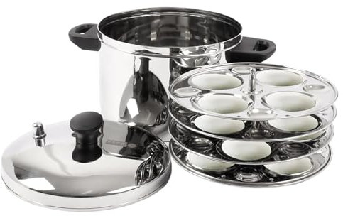 Modfash (U038) Cookware 202 Großer Multitopf mit Idli- und Dhokla-Teller, 9-teilig, silberfarben