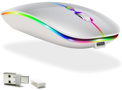 KLO Mouse ricaricabile a LED (BT5.2+Type-C+USB2.4G) Mouse Bluetooth per MacBook/MacBook Air/Pro/Laptop/Notebook/pc/iPad/Chromebook (A LED/Argento)