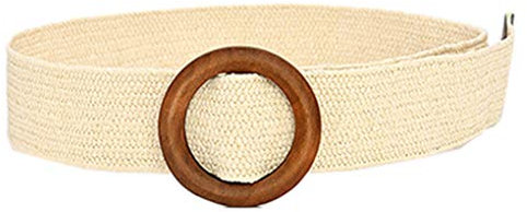 Ceinture en Raphia de Paille Pour Femme - Tissée, Élastique, Extensible, Taille Maigre Tressée Avec Boucle en Bois - Pour Robe d'Été, Plage, Style Bohème Boho