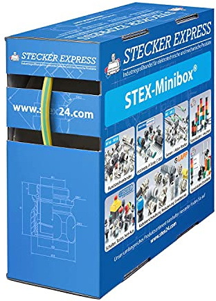 STEX24 Schrumpfschlauch 3:1, Minibox mit 8,7m, grün/gelb 4,5/1,5mm, 3/16 Zoll, WSB3 Schrumpftemperatur mind. 70°C, vollständig bei mind. 100°C - 1 Stück