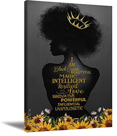 Afro-Mädchen-Hochformat, Wandkunst, schwarzes Mädchen, magisches Gemälde, afrikanische amerikanische Wandkunst, Heimdekoration, motivierend, schwarze Frau, Leinwanddruck, Büro, ungerahmt