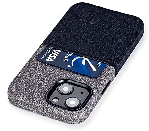 Dockem Wallet Case for iPhone 13 mini with Built-in Metal Plate for Magnetic Mounting & 1 Lay-flat Credit Card Holder Pockets Luxe M1, Canvas Style Synthetic Leather (5.4 iPhone 13 mini, Black/Grey)