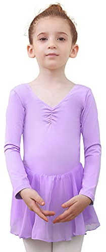 Tancefair Kinder Ballettkleidung Mädchen Ballettkleid Kurzarm Tanzkleid Baumwolle Balletttrikot Ballettanzug Tanzbody Gymnastikanzug mit Chiffon Rock Tütü