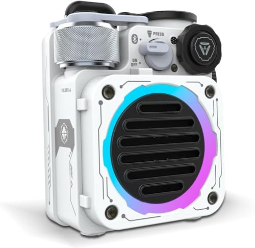 Muzen Cyber-Cube Bluetooth Lautsprecher Klein, Tragbare Mini Speaker mit RGB licht Taschenlampe, IPX5 Wasserdicht für Gaming Party Dusche Camping Outdoor, Papa Männer weiß