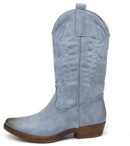 IF Fashion Cowboy Western Scarpe da Donna Stivali Stivaletti Punta Quadrata Camperos Texani Etnici C19004-4 blu jeans N.39