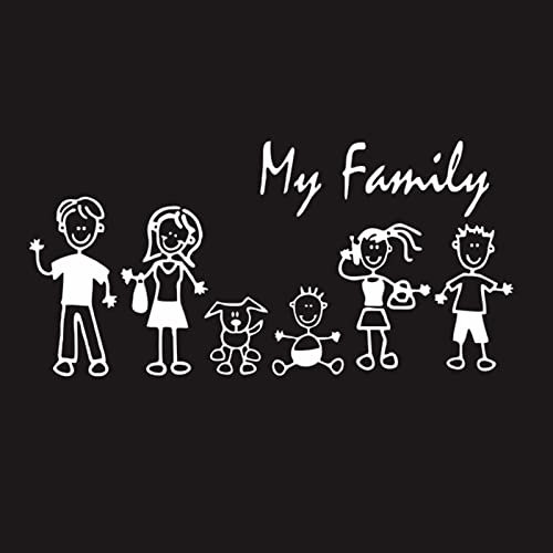PW TOOLS 6 Mias Famiglia Adesivi per Auto con Cane, Genitori con 3 Bambini Decalcomanie per Auto di Famiglia per paraurti, Tablet, Laptop, Decalcomania in Vinile per la Famiglia