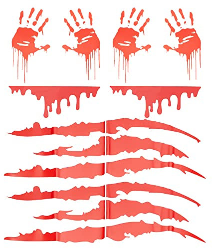 SUPERFINDINGS 6 Blatt Kratzspuren Aufkleber 3 Stil Reflektierende PET Autoaufkleber Rot Fließendes Blut Rot Blutige Hände Aufkleber Selbstklebende Rückseite Zum Dekorieren von Auto Stoßstange Motorrad