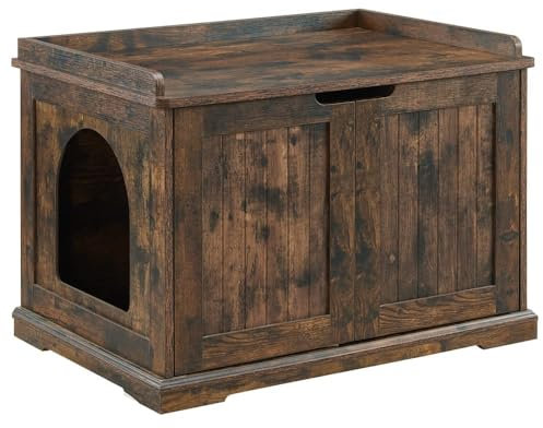 unipaws Cat Litter Box Enclosure Furniture, Wooden Litter Tray Cover, Sturdy Washroom Storage Bench, Indoor Cat House Rustic