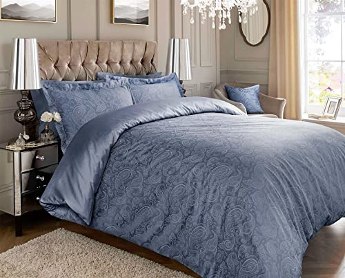 Roseley 600TC Jacquard Duvet Cover Set 80% Cotton Ornamental Bed Set Covers Soft & Warm Extra Pillowcases Available [Blue Paisley, King]
