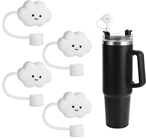 4stk Strohhalm Abdeckung, Kompatibel mit Stanley Wolkenförmig Weiß Strohspitzen Deckel für Wiederverwendbare Staubdichte Straw Cover für Schnabeltassen für Stanley 40/30 OZ Tumbler