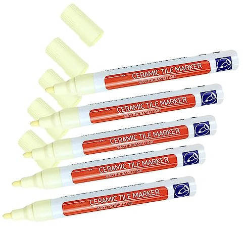 5pcs Grout Reviver Pen, White Grouting Tiles Pens,Grout Pen for Restoring Bathroom Grout Joints, Easy to Use Tile Grout Pen, Grout for Restoring Discoloured & Faded Joints (Bright Yellow)