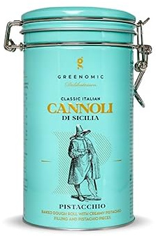 Cannoli-Siciliani | gefüllt mit Pistazien-Creme | einzeln verpackt in einer hochwertigen Geschenkdose | original italienisch-sizilianisches Gebäck zum Kaffee | 200g