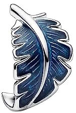 Femme Charms- Plume courbée bleue Argent Sterling 925 Pendentif avec Zircon Cubique pour Bracelet