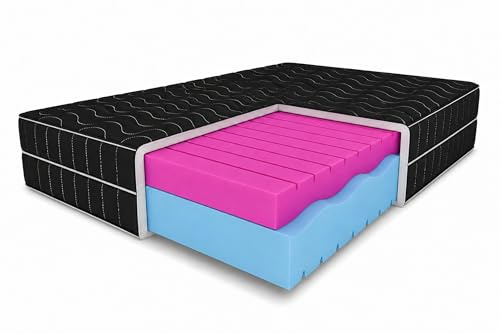 MARPUR Schaummatratze 180x200 mit Massageschicht, H3, Schwarz, Höhe 15 cm | Matratze 180x200, orthopädisch, hypoallergen, waschbar