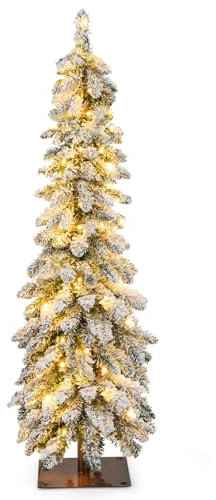 GYMAX Künstlicher Weihnachtsbaum 120/150 cm, Tannenbaum mit 225/334 PVC-Spitzen, Kunstbaum Christbaum mit Schnee & 100/150 zweifarbigen LED-Leuchten, für Zuhause & Büro (120 cm)