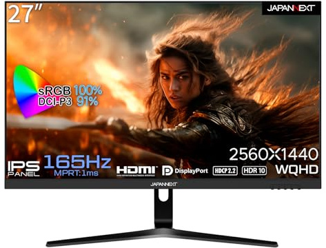 JAPANNEXT 27-inch WQHD (2560x1440) Resolution with IPS Panel, 165Hz Compatible Gaming Monitor, JN-27IPSG165WQHDR, HDMI, DP, PS5, HDR