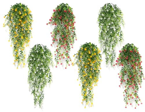6 Stück Künstliche Hängepflanzen, Kunstblumen Hängend 80 cm Hängend Kunstblumen Deko Künstliche Efeu für Garten, Wand, Hochzeit, Party, Heimdekoration