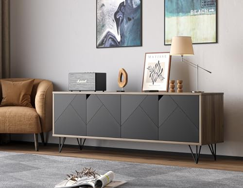 Mid Century Modern TV Stand Console for Living Room (55 to 65 Inch Television) Black and Brown with Storage Cabinets, Modern Designs by Crafts and Comfort