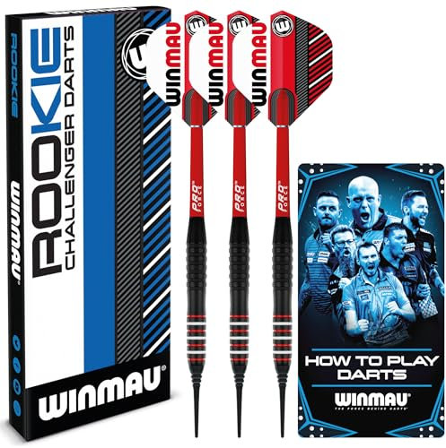 WINMAU Rookie Red Softip (Kunststoffspitzen) Messing-Darts-Set, Einzel- oder Multi-Sets, inklusive Flights und Schäfte (Stiele), exklusives Dart-Broschüre, Blau, Rot und Grün