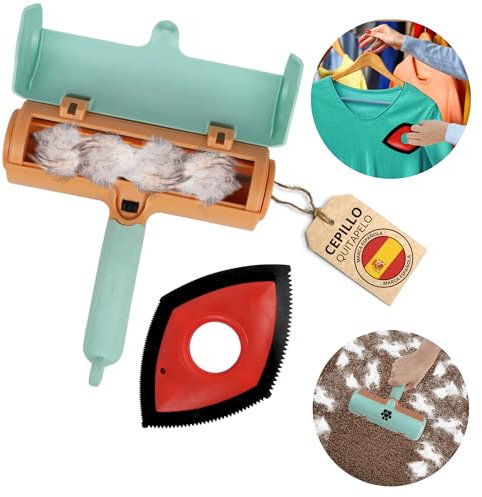 BuMart - Kit Quitapelos, Rodillo para Mascotas + Cepillo quitapelos ropa | Reutilizable, Múltiples Usos, Sofá, Ropa, Alfombra, para todo tipo de pelo de Perro y Gato, Largo y Corto | (Verde y Naranja)