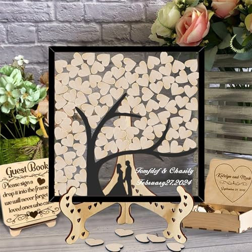 Albero della vita personalizzato Libro degli ospiti di nozze Albero della famiglia alternativo Idee per il libro degli ospiti in legno Cuori di legno per il segno del libro degli ospiti di nozze
