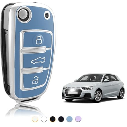 TOOMUME Coque Clé TPU, Etui Clé Étui Clé Adapté pour Audi A1 A3 A4 A5 A6 A8 Q2 Q3 Q5 Q7 R8 RS3 RS4 RS6 S3 S4 S6 C5 C6 B6 B7 TT TTS Seat Exeo 3R, Couvre Clef Cache Cle Voiture Telécommande - Flip Key