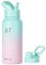 SUNWILL Metal Water Bottle 1l Stainless Steel, Insulated Leakproof Thermal Flask with Straw and 2 Lids for Cold and Hot Drink, Running, Sports, Gym, Travel, Gradiant Mint Sakura