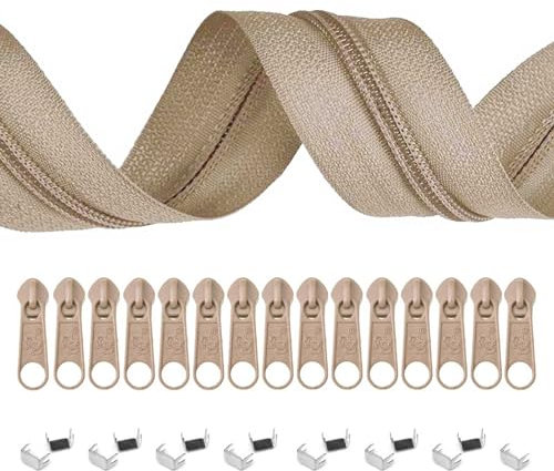 5m Endlos-Reißverschluss 3mm mit 10 Zippern und 15 Endstücke freie Farbwahl, Farbe:101 cappuccino