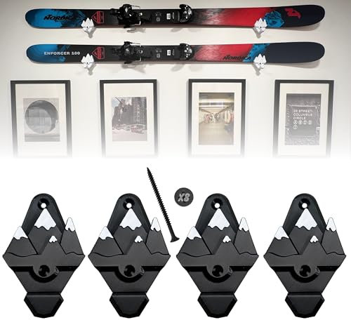 Innovative 3D Printing Snow Ski Wall Rack with Hooks – Extra-Wide Mounts for All Skis – Mountain Design (Black & White) – Wall-Mounted Ski Storage, Organizer & Display Decor