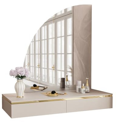 lukmebel - Schminktisch mit Spiegel - Schminkspiegel mit Beleuchtung und Schubladen - Konsolentisch Schmal Hängend - Make Up Tisch Frisiertisch Kosmetiktisch Matt Kaschmir Gold - Aurora-SQ