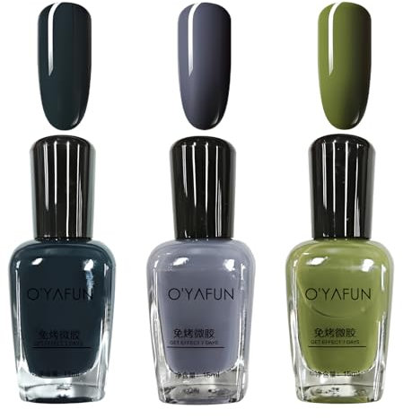3PCS Green Nail Polish Set,Dark Green Nail Varnish,Quick Dry & Long Lasting,Natural Dark Purple Nail Polish for DIY Nail Art Manicure at Home,No Need UV,15ML (Green,Purple, One Size)