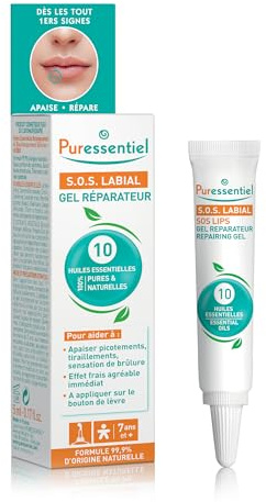Puressentiel Gel Réparateur SOS Labial aux 10 Huiles Essentielles BIO 10 ml | A partir de 7 ans. Format voyage nomade. Aide à apaiser les sensations de brûlures. Pour votre trousse de premiers soins