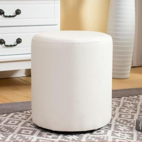 SHIJHUI Pouf aus PU-Leder, Ottomane, Fußstütze, für Wohnzimmer, unter dem Schreibtisch, rundes Gästesitzkissen, kratzfeste Fußstütze, Hocker für Sitzsack, Weiß, 40 cm hoch x 31 cm breit