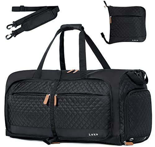 Lekesky Reisetasche Damen 80L Faltbare Reisetasche Weekender Sporttasche mit Schuhfach, wasserdichte Handgepäck Tasche/Sporttasche/Krankenhaustasche (Schwarz)