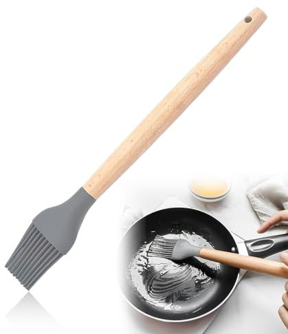 AUEFUDQ Pennello da forno in silicone – [100% senza plastica] Pennello in silicone con legno – per cuocere e grigliare – Pennello da cucina di alta qualità – 100% senza BPA e resistente al calore fino