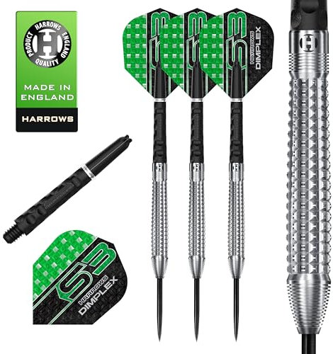 Harrows Dimplex Bomb & Tampered Darts Set I Professionelle Dartpfeile mit 90% Wolframstahlspitze, ALLE Gewichte I 10-teiliges Set mit schwarzem Dimplex & Tampered (Tapered Shape, 22g)