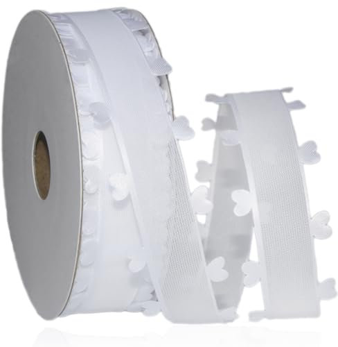 25 mm x 18 m weiße Herzen Schleifenband, OrganzaBand Tüllband, Geschenkband Herz Band, Hochzeit Dekoration Band für Auto, Haarschleifen Hochzeit Party Valentinstag